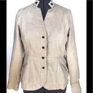 Beige Linen long sleeve snap jacket w/ peplum sz10